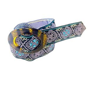 Women Fabric Reversible Belt Tortoise She’ll Buckle 34” Medium Purple Black